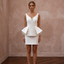Sculptural Ivory Peplum Crepe Mini for Cocktail Rehearsal
