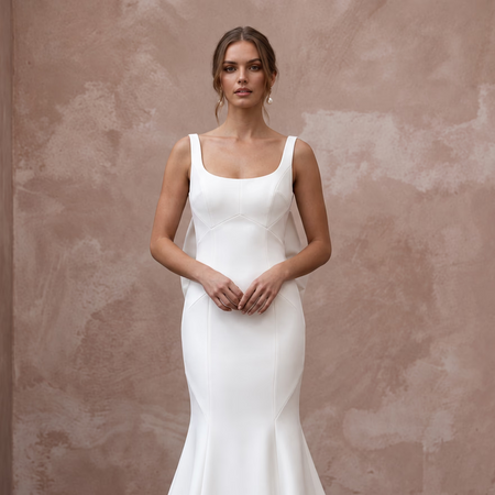 Sculptural Ivory Silk Mikado Trumpet Gown with Asymmetrical Bow Back - Apparel & Accessories > Clothing > Wedding & Bridal Party Dresses > Wedding Dresses - Mignonette Bridal