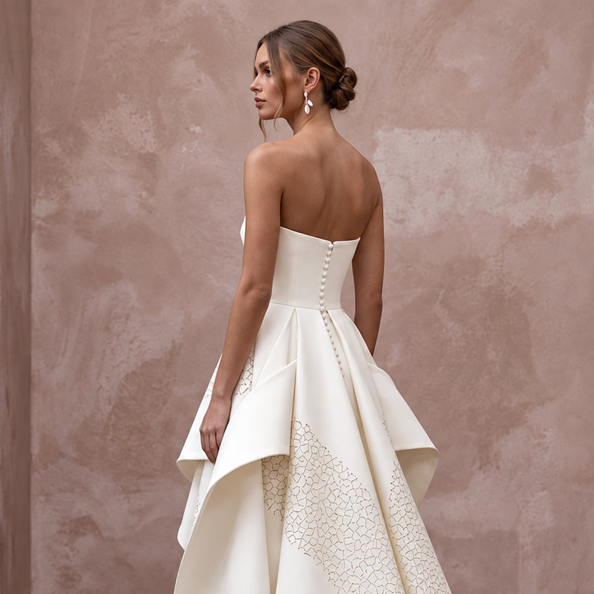 Sculptural Off - White Faille Strapless Modern Art Gallery Wedding Gown - Apparel & Accessories > Clothing > Wedding & Bridal Party Dresses > Wedding Dresses - Mignonette Bridal