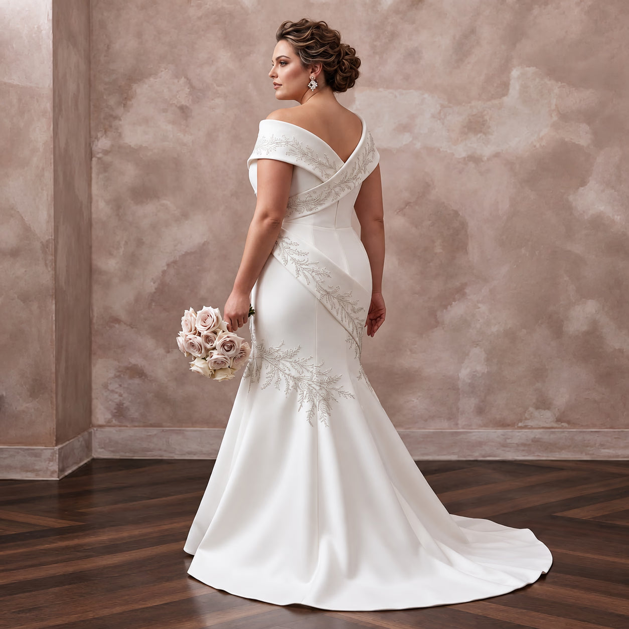 Sculptural Off-White Heavy Crepe Asymmetrical Neckline Mermaid Dress Secondary image