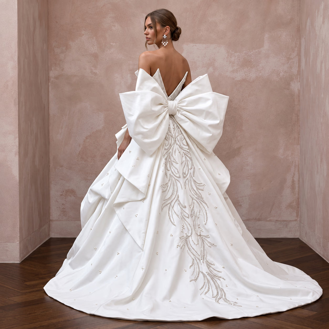 Sculptural Pure White Taffeta Asymmetrical Bow Back Ball Gown Secondary image