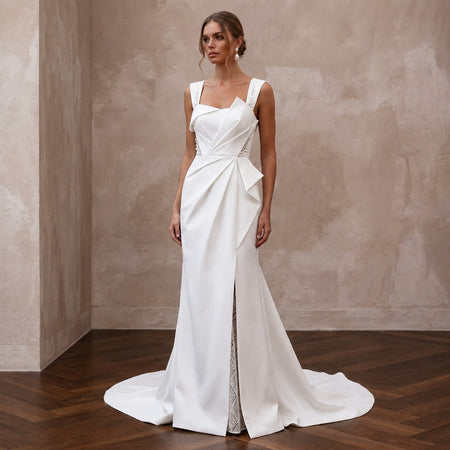 Sculptural White Faille Column Dress for Gallery Vow Renewal - Apparel & Accessories > Clothing > Wedding & Bridal Party Dresses > Wedding Dresses - Mignonette Bridal