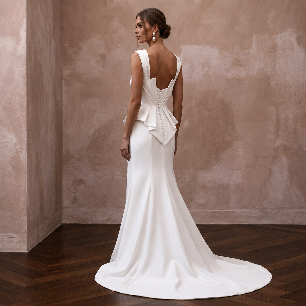 Sculptural White Faille Column Dress for Gallery Vow Renewal