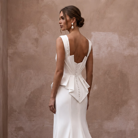 Sculptural White Faille Column Dress for Gallery Vow Renewal - Apparel & Accessories > Clothing > Wedding & Bridal Party Dresses > Wedding Dresses - Mignonette Bridal