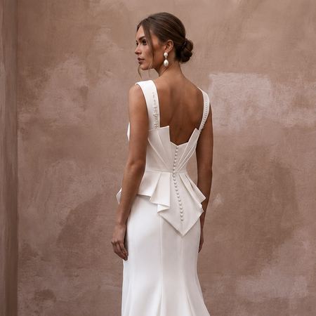 Sculptural White Faille Column Dress for Gallery Vow Renewal