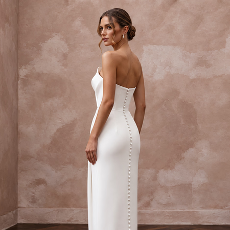 Sculptural White Faille Column Wedding Gown for Gallery Vow Renewal
