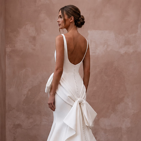 Sculptural White Scuba Crepe Mermaid Wedding Gown for Rehearsal Cocktails - Apparel & Accessories > Clothing > Wedding & Bridal Party Dresses > Wedding Dresses - Mignonette Bridal