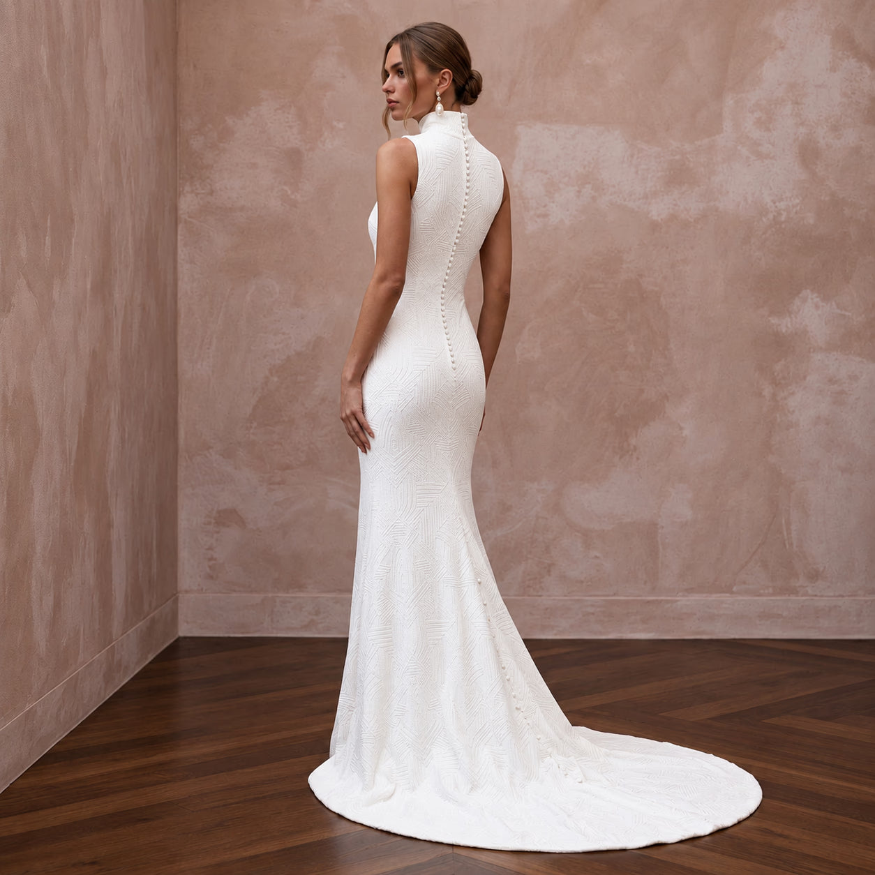 Seamless White Stretch Modal Turtleneck Bridal Gown for Minimalist Elopement Secondary image