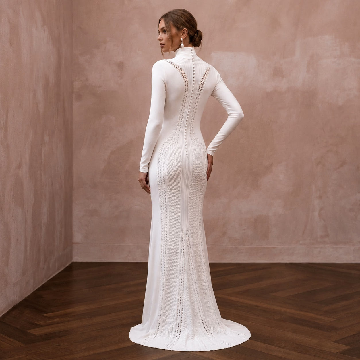 Seamless White Stretch Modal Turtleneck Gown for Minimalist Elopement Secondary image