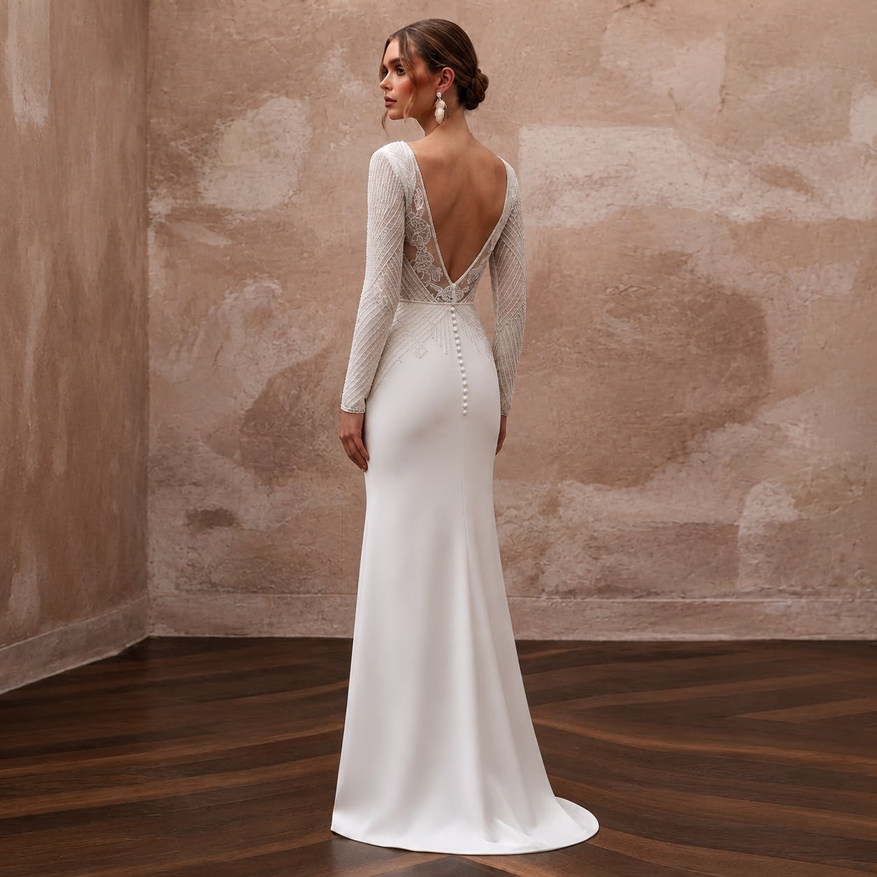Second Wedding Crepe Sheath Wedding Dress with V-Neck Secondary image