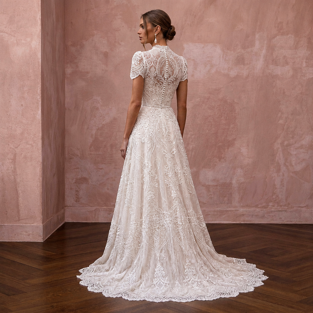 Second Wedding Lace A-Line Wedding Dress with Short Sleeves
