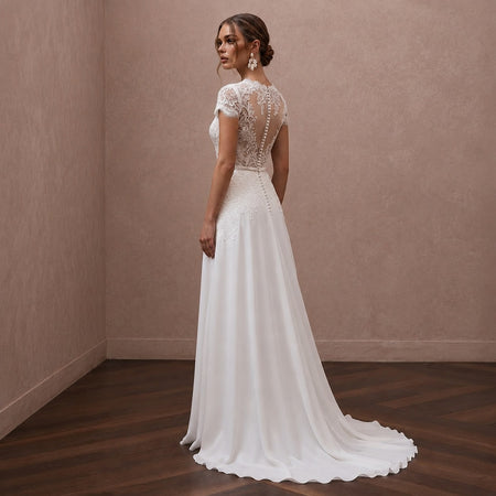 Second Wedding Lace Wedding Dress with Short Sleeves and A-Line Silhouette