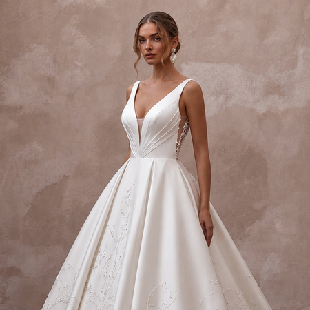 Second Wedding Satin Ball Gown Wedding Dress with V - Neck - Apparel & Accessories > Clothing > Wedding & Bridal Party Dresses > Wedding Dresses - Mignonette Bridal