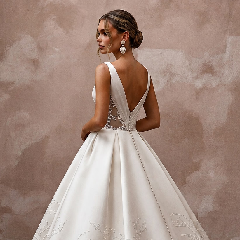 Second Wedding Satin Ball Gown Wedding Dress with V - Neck - Apparel & Accessories > Clothing > Wedding & Bridal Party Dresses > Wedding Dresses - Mignonette Bridal