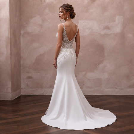 Second Wedding Satin Mermaid Wedding Dress with V - Neck - Apparel & Accessories > Clothing > Wedding & Bridal Party Dresses > Wedding Dresses - Mignonette Bridal