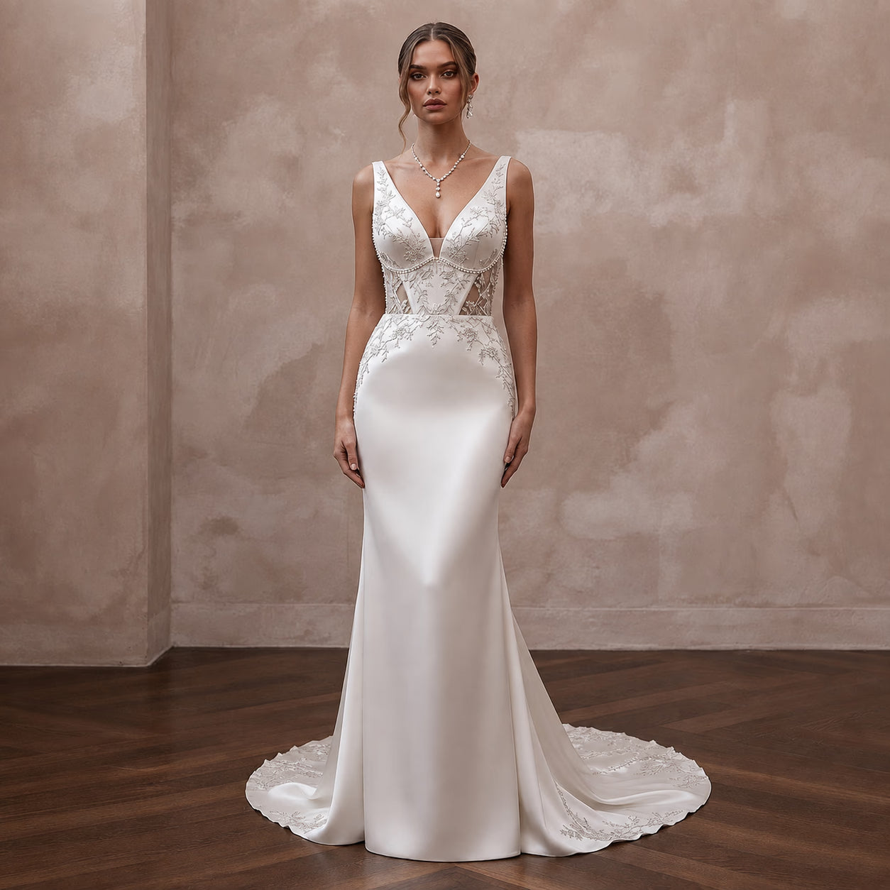 Second Wedding Satin Wedding Dress with V-Neck and Sheath Silhouette