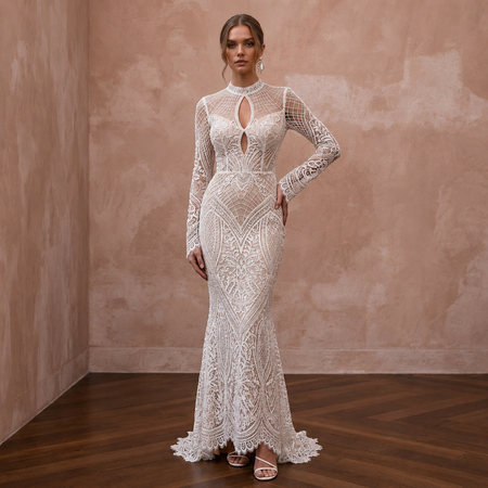 Seductive Off-White Lace Bodycon Long Sleeve for Anniversary Dinner