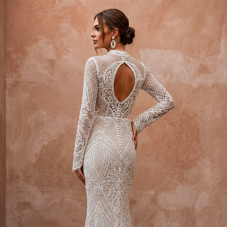 Seductive Off-White Lace Bodycon Long Sleeve for Anniversary Dinner