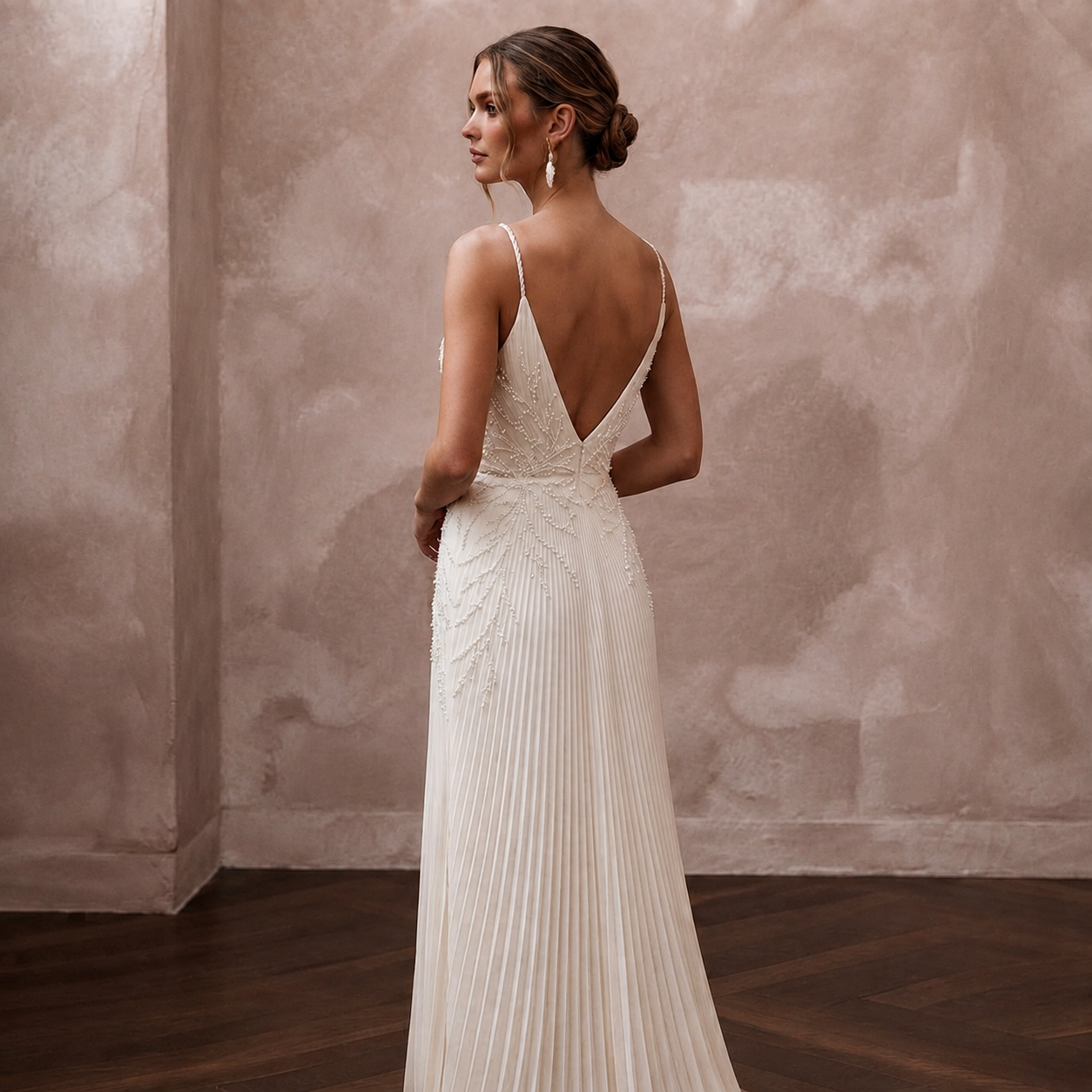 Sensual Cream Plissé Crepe Sheath for Rehearsal Dinner Dance