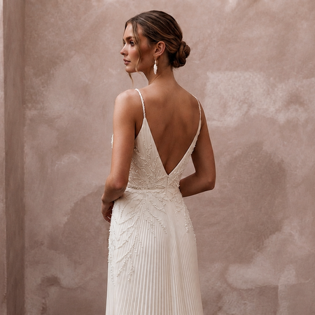 Sensual Cream Plissé Crepe Sheath for Rehearsal Dinner Dance