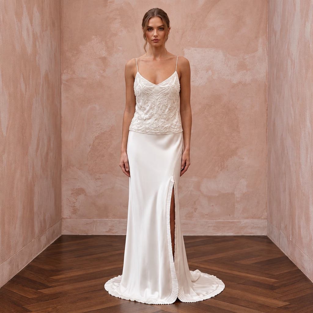 Sensual Off-White Liquid Satin Bridal Cami & Slip Skirt for After-Hours
