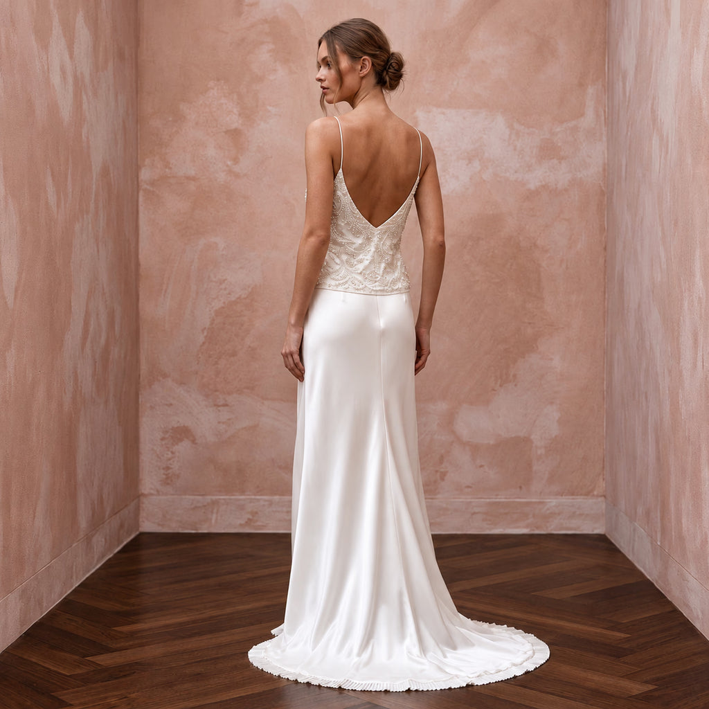 Sensual Off-White Liquid Satin Bridal Cami & Slip Skirt for After-Hours