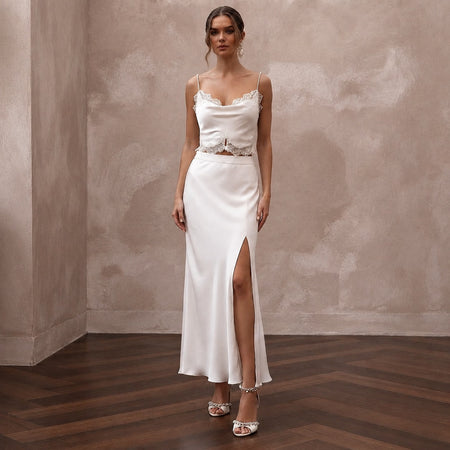 Sensual Off - White Liquid Satin Cami & Slip Skirt for After - Hours - Apparel & Accessories > Clothing > Wedding & Bridal Party Dresses > Wedding Dresses - Mignonette Bridal