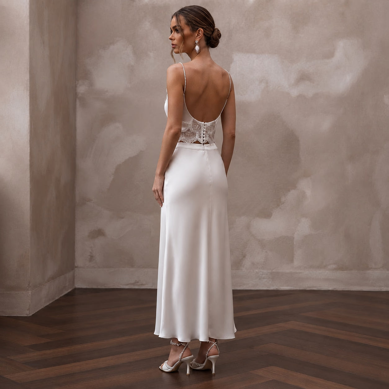 Sensual Off-White Liquid Satin Cami & Slip Skirt for After-Hours Secondary image