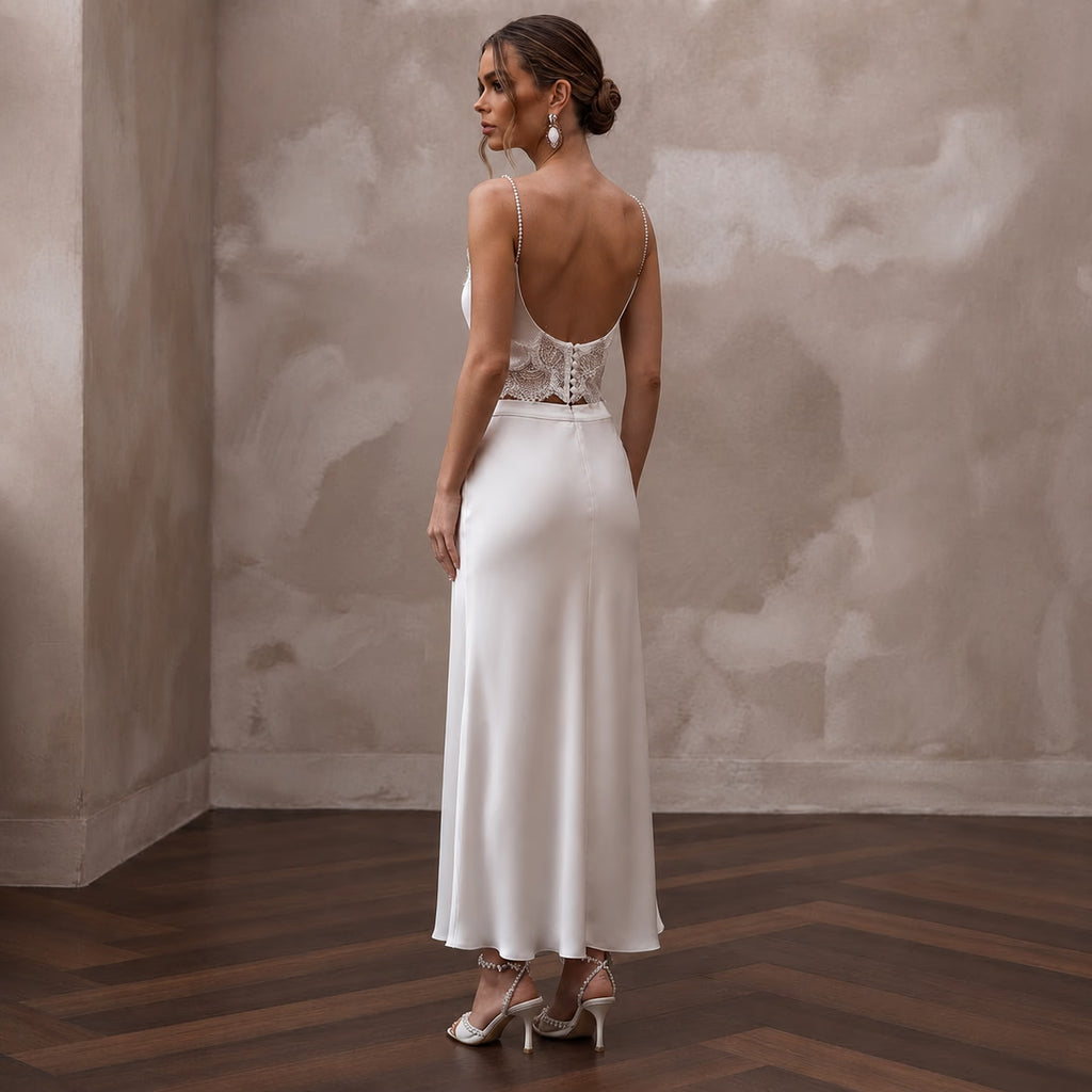 Sensual Off - White Liquid Satin Cami & Slip Skirt for After - Hours - Apparel & Accessories > Clothing > Wedding & Bridal Party Dresses > Wedding Dresses - Mignonette Bridal