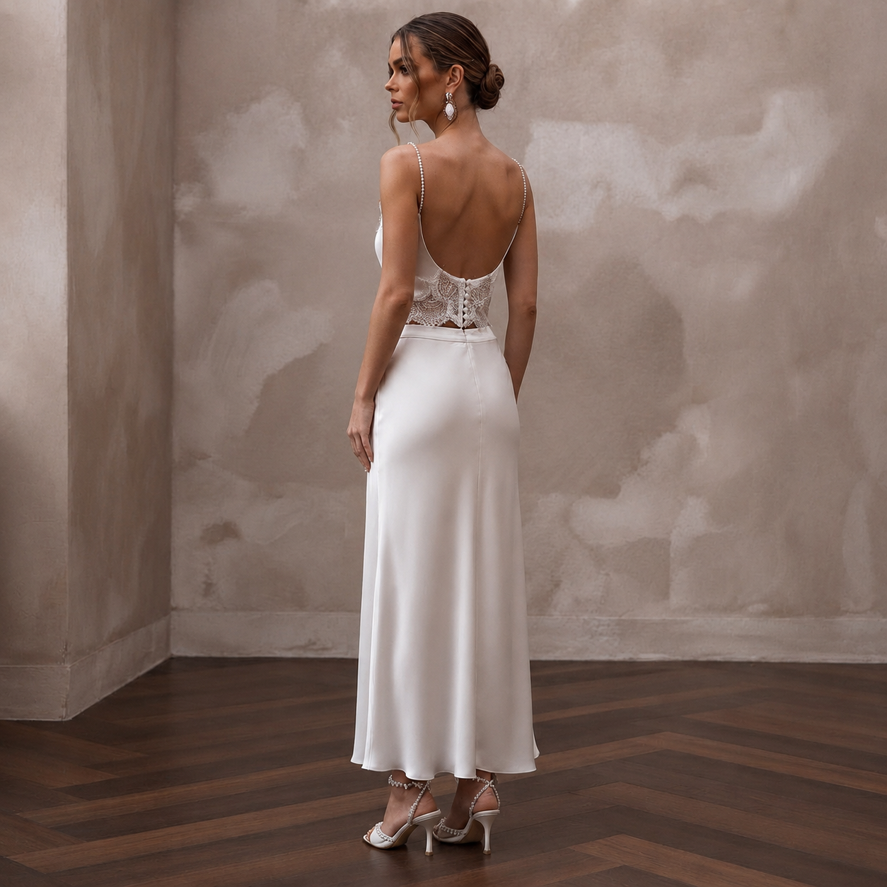 Sensual Off-White Liquid Satin Cami & Slip Skirt for After-Hours Secondary image
