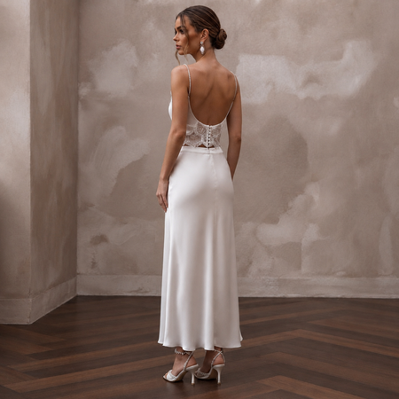 Sensual Off-White Liquid Satin Cami & Slip Skirt for After-Hours