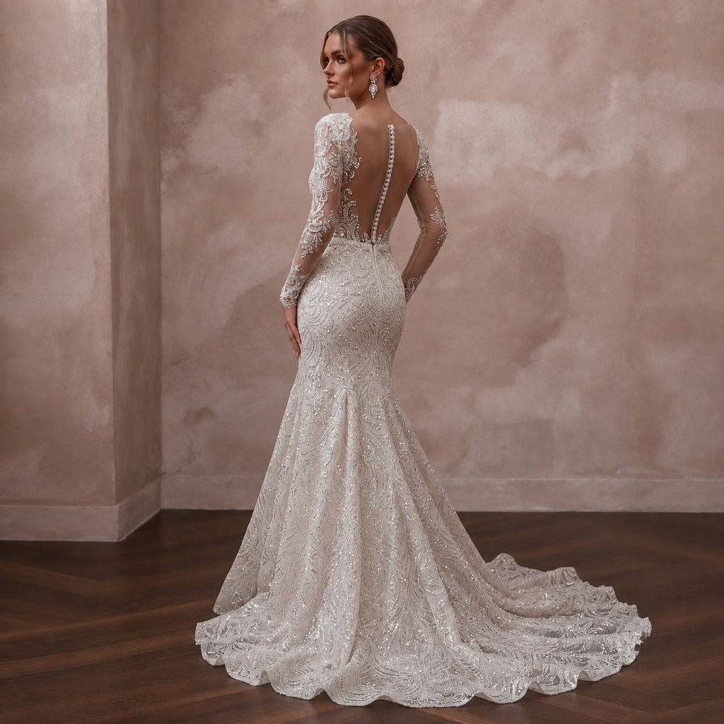 Sequin Lace Wedding Dresses with Glamorous Appeal - Apparel & Accessories > Clothing > Wedding & Bridal Party Dresses > Wedding Dresses - Mignonette