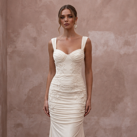 Serene Cream Bamboo Jersey Ruched Dress for Rehearsal Dinner