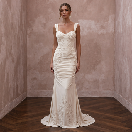 Serene Cream Bamboo Jersey Ruched Dress for Rehearsal Dinner