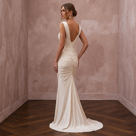 Serene Cream Bamboo Jersey Ruched Dress for Rehearsal Dinner