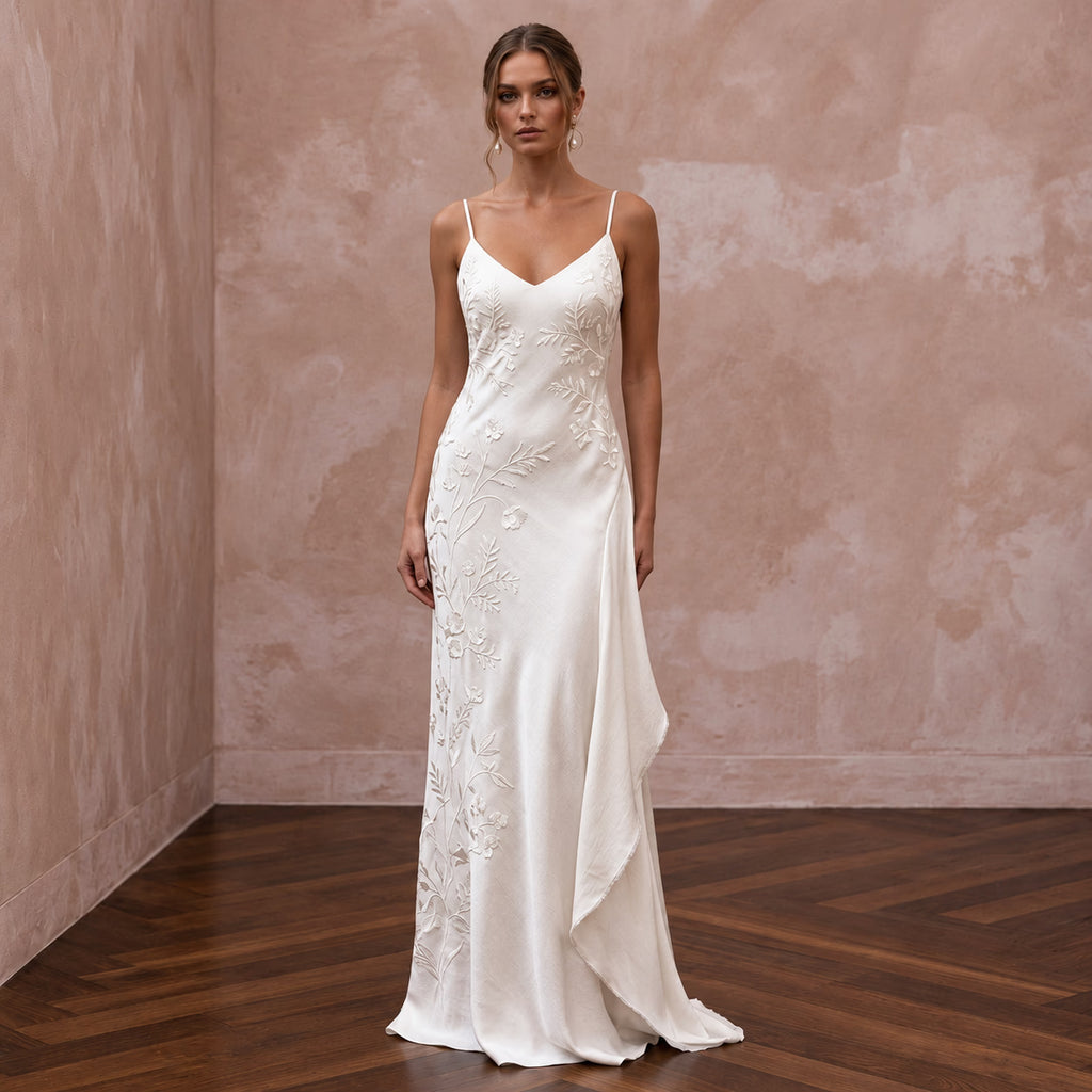 Serene Off-White Bamboo Silk Boho Bridal Slip for Post-Elopement
