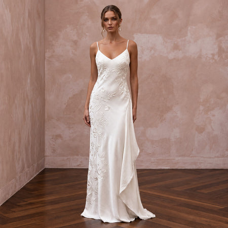 Serene Off-White Bamboo Silk Boho Bridal Slip for Post-Elopement