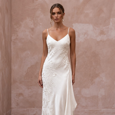 Serene Off-White Bamboo Silk Boho Bridal Slip for Post-Elopement