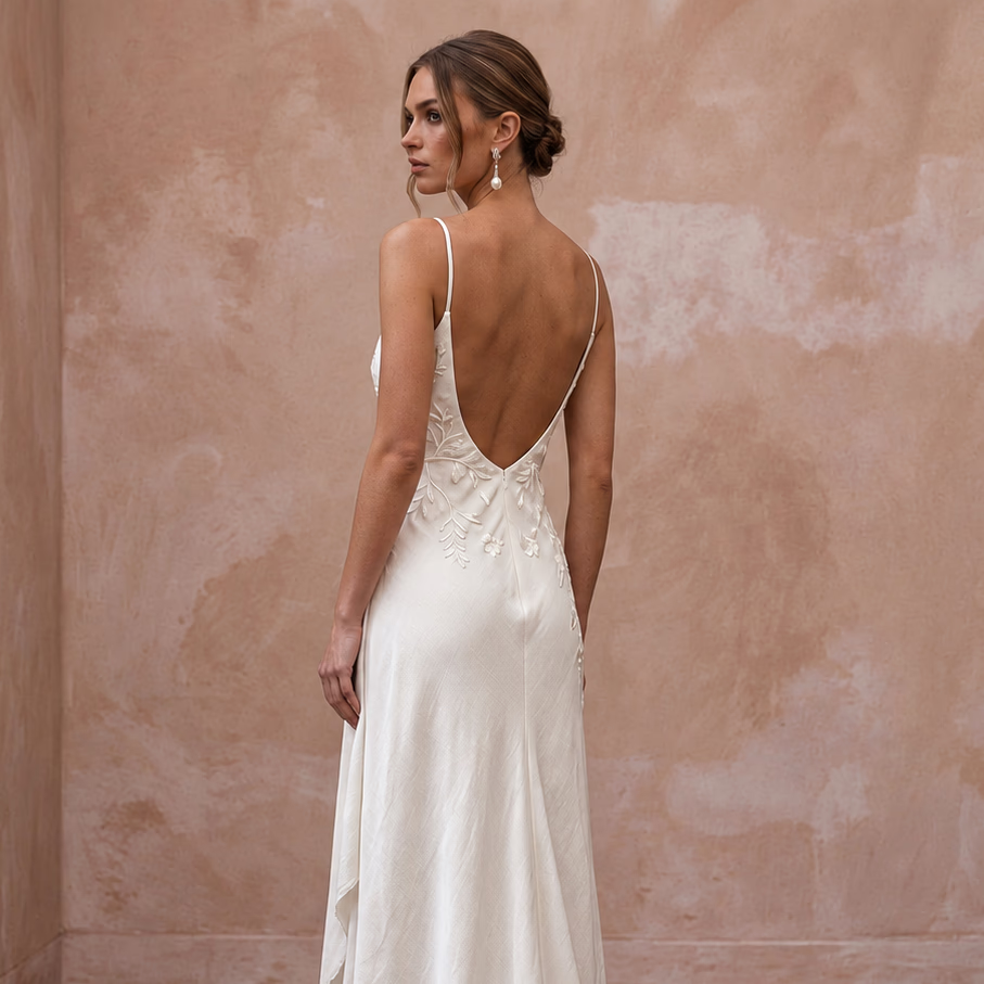 Serene Off-White Bamboo Silk Boho Bridal Slip for Post-Elopement