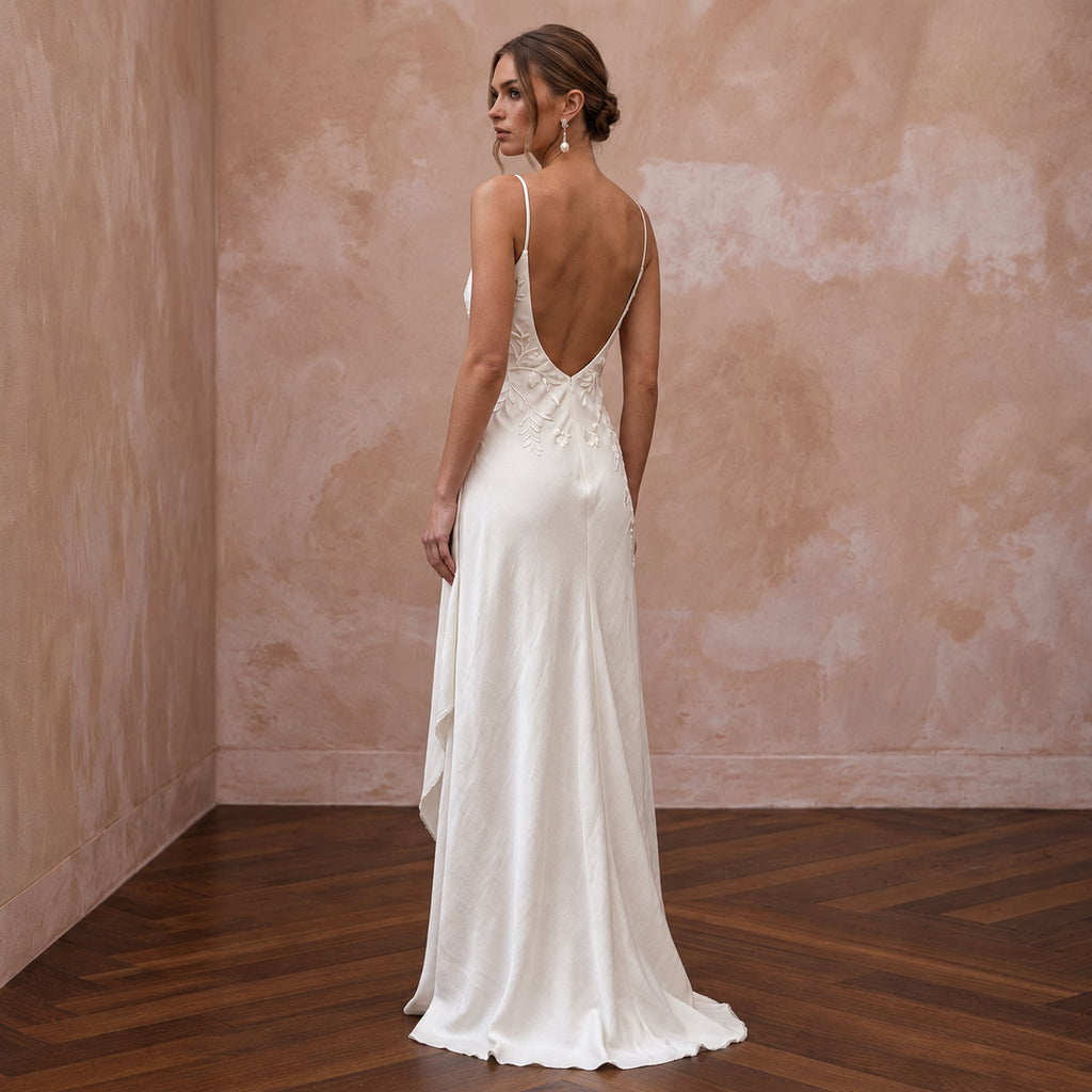 Serene Off-White Bamboo Silk Boho Bridal Slip for Post-Elopement
