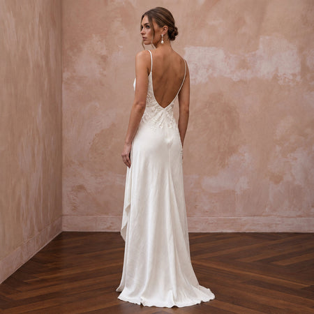 Serene Off-White Bamboo Silk Boho Bridal Slip for Post-Elopement