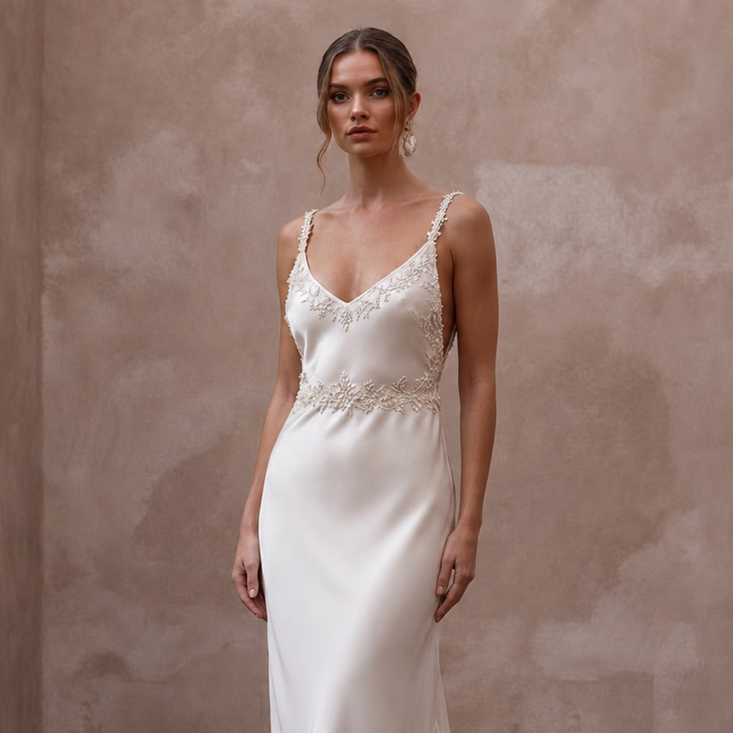 Serene Off - White Bamboo Silk Boho Slip for Post - Elopement - Apparel & Accessories > Clothing > Wedding & Bridal Party Dresses > Wedding Dresses - Mignonette Bridal