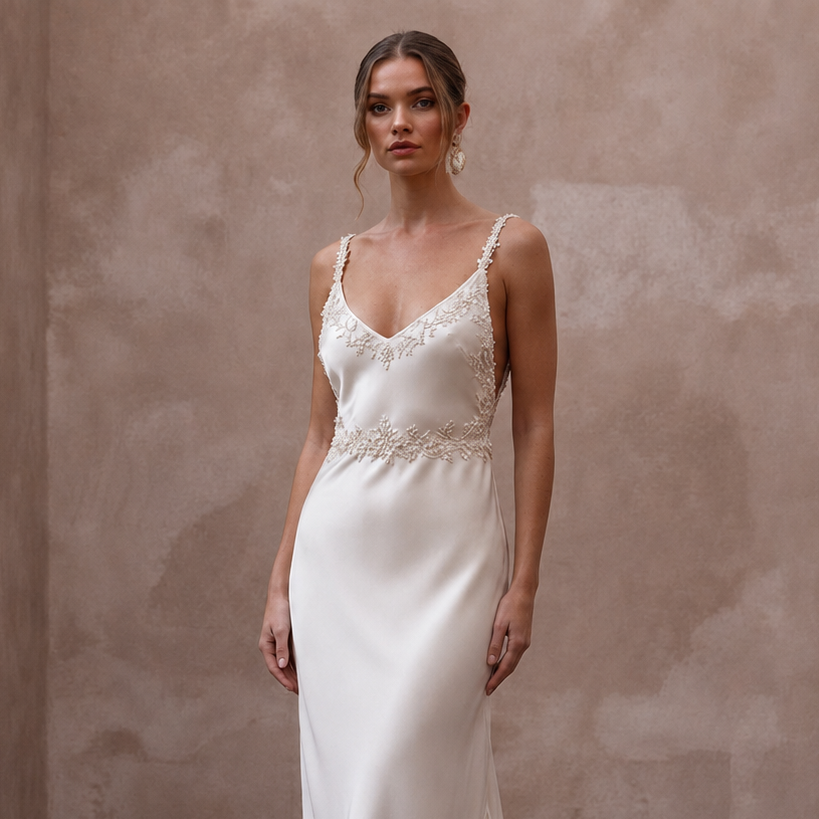 Serene Off-White Bamboo Silk Boho Slip for Post-Elopement