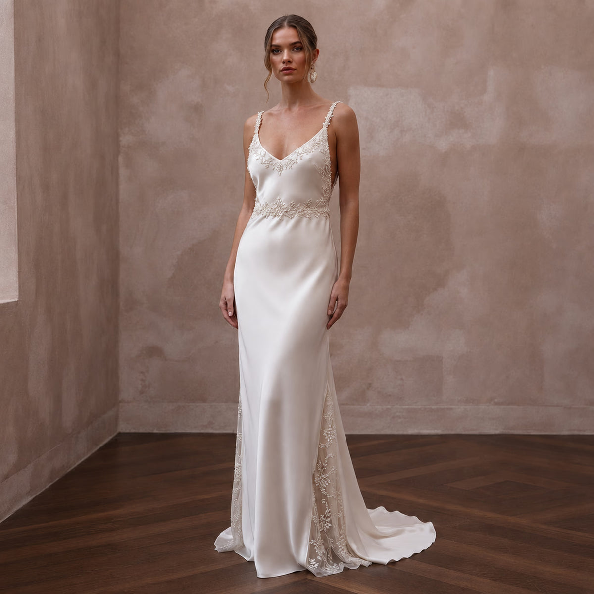 Serene Off - White Bamboo Silk Boho Slip for Post - Elopement - Apparel & Accessories > Clothing > Wedding & Bridal Party Dresses > Wedding Dresses - Mignonette Bridal Main image