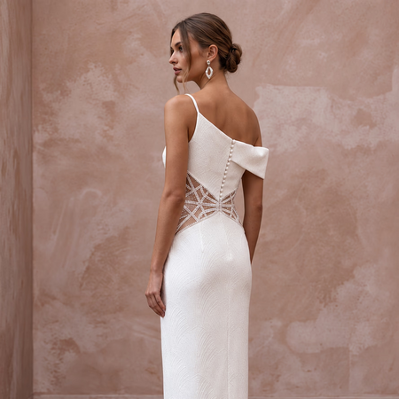Sexy White Cutout Crepe Midi Wedding Dress for Beach Club Rehearsal