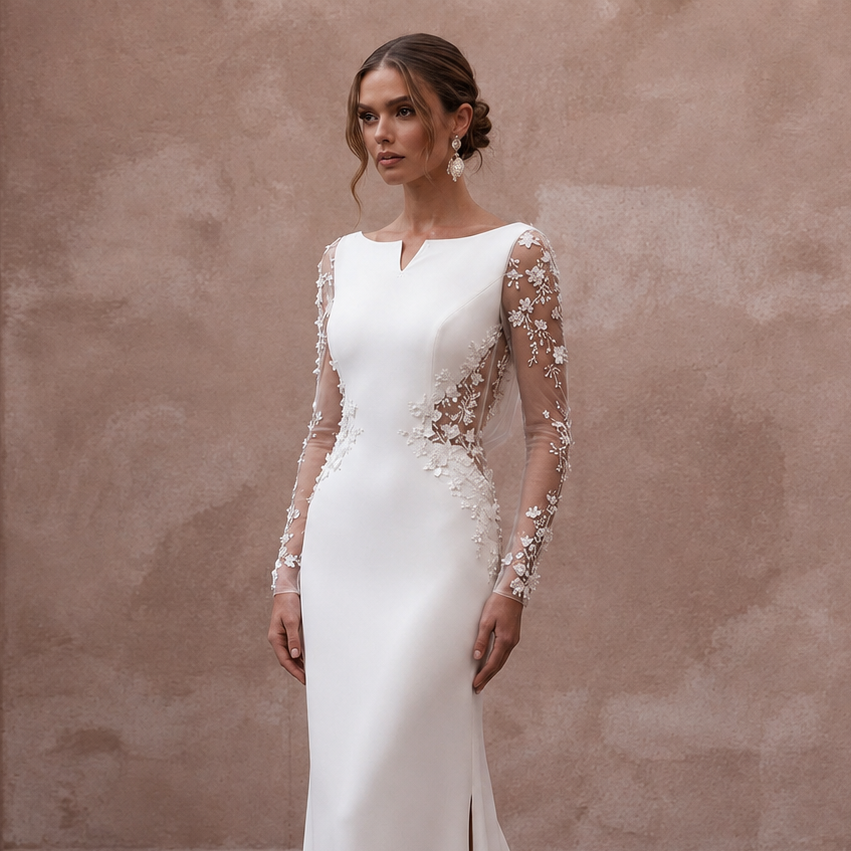 Sheath Wedding Dresses with Minimalist Silk Crepe Design