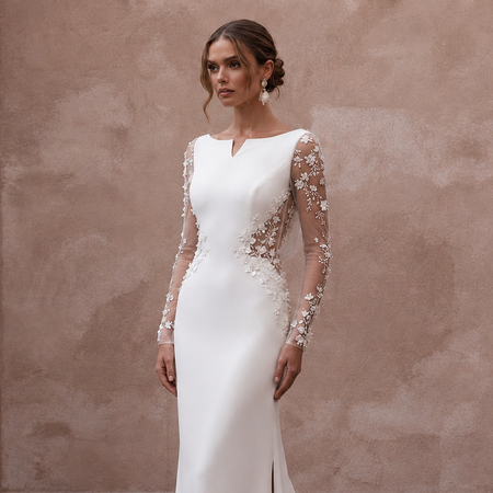 Sheath Wedding Dresses with Minimalist Silk Crepe Design