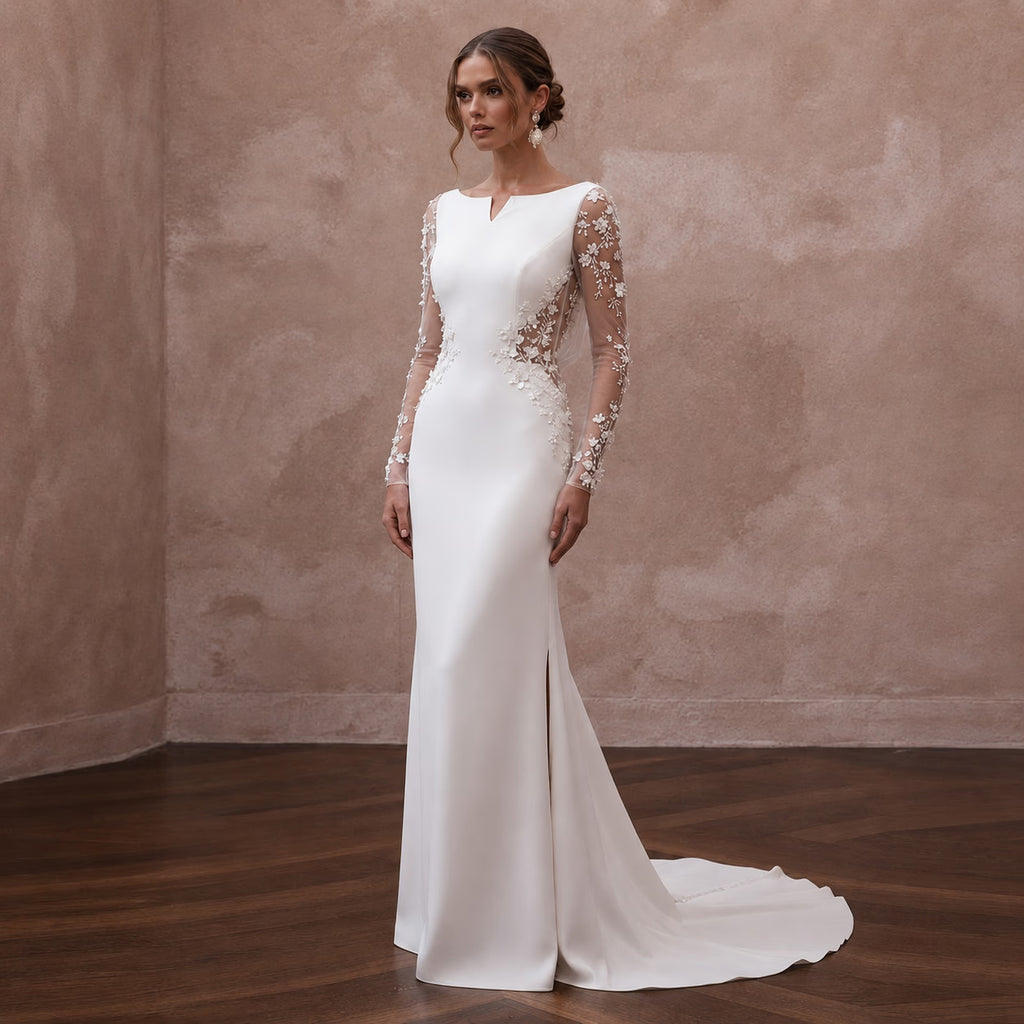 Sheath Wedding Dresses with Minimalist Silk Crepe Design - Apparel & Accessories > Clothing > Wedding & Bridal Party Dresses > Wedding Dresses - Mignonette Bridal