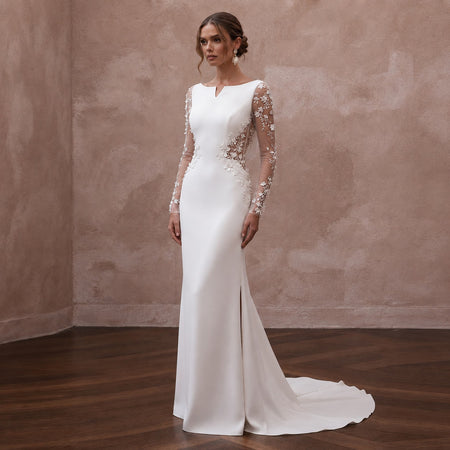 Sheath Wedding Dresses with Minimalist Silk Crepe Design - Apparel & Accessories > Clothing > Wedding & Bridal Party Dresses > Wedding Dresses - Mignonette Bridal