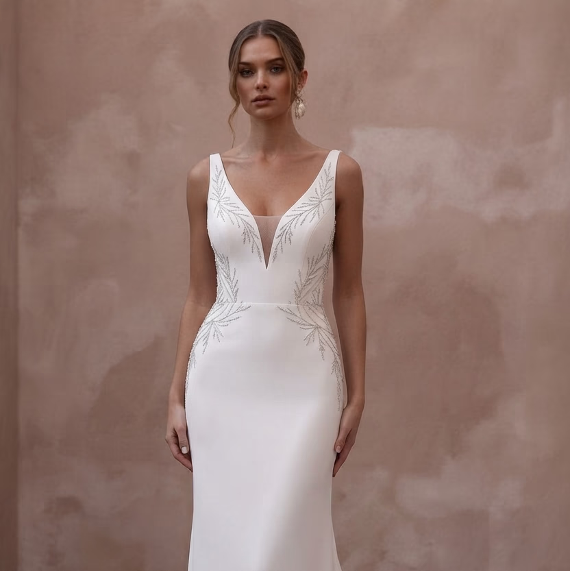 Sheath Wedding Dresses with Sleek Silk Crepe Designs - Apparel & Accessories > Clothing > Wedding & Bridal Party Dresses > Wedding Dresses - Mignonette